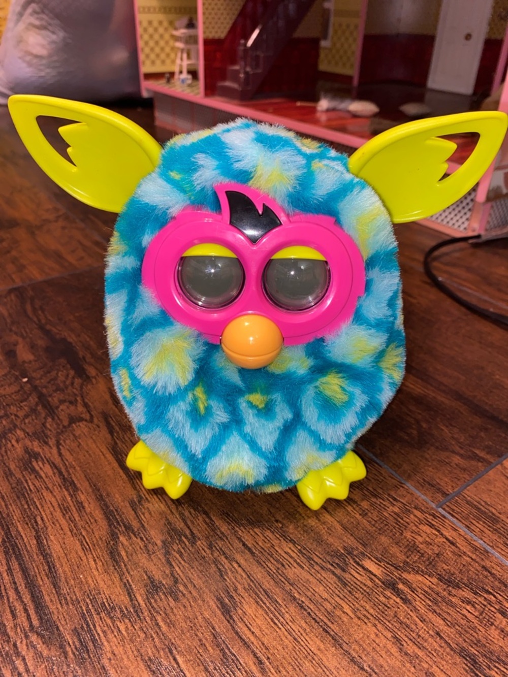 Plush Blue & Yellow Interactive Stuffed Animal with Pink Face
